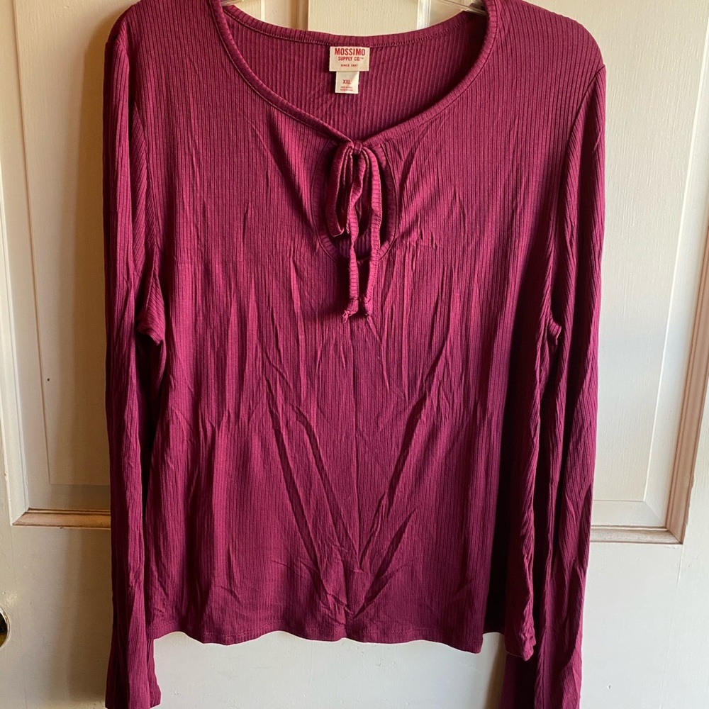 Long Sleeve Shirt with Tie Neckline